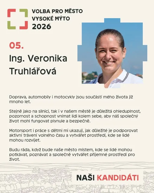 Kartička kandidáta Veronika Truhlářová od strany Volba pro město