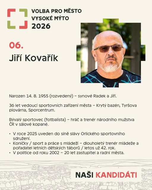 Kartička kandidáta Jiří Kovařík od strany Volba pro město