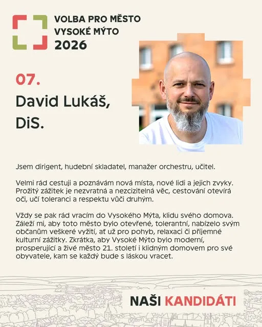 Kartička kandidáta David Lukáš od strany Volba pro město