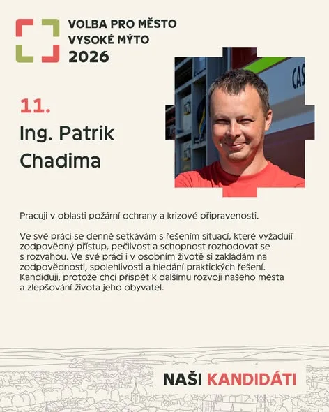 Kartička kandidáta Patrik Chadima od strany Volba pro město