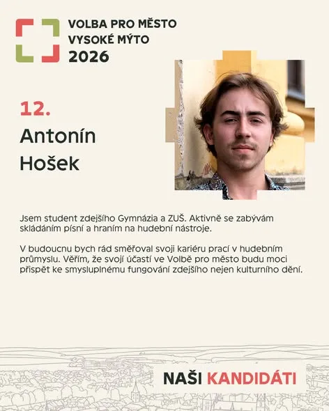 Kartička kandidáta Antonín Hošek od strany Volba pro město