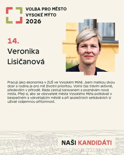 Kartička kandidáta Veronika Lisičanová od strany Volba pro město