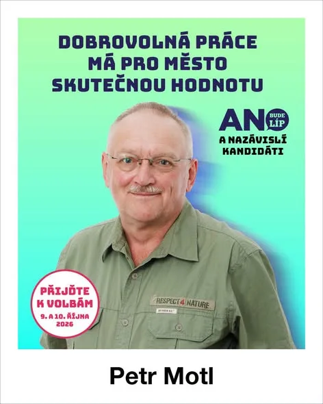 Kartička kandidáta Petr Motl od strany ANO 2011 a nezávislí kandidáti